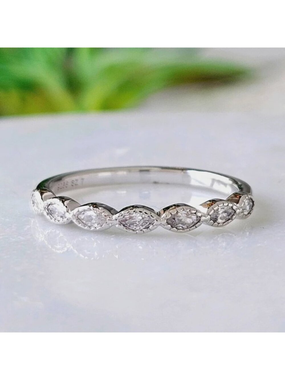 Stackable Marquise Half Eternity Ring, 925 Sterling Silver Bohemian